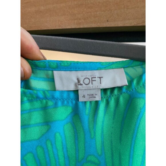 LOFT Blue and Green Palm Leaf Short Sleeve Romper - Picture 4 of 4